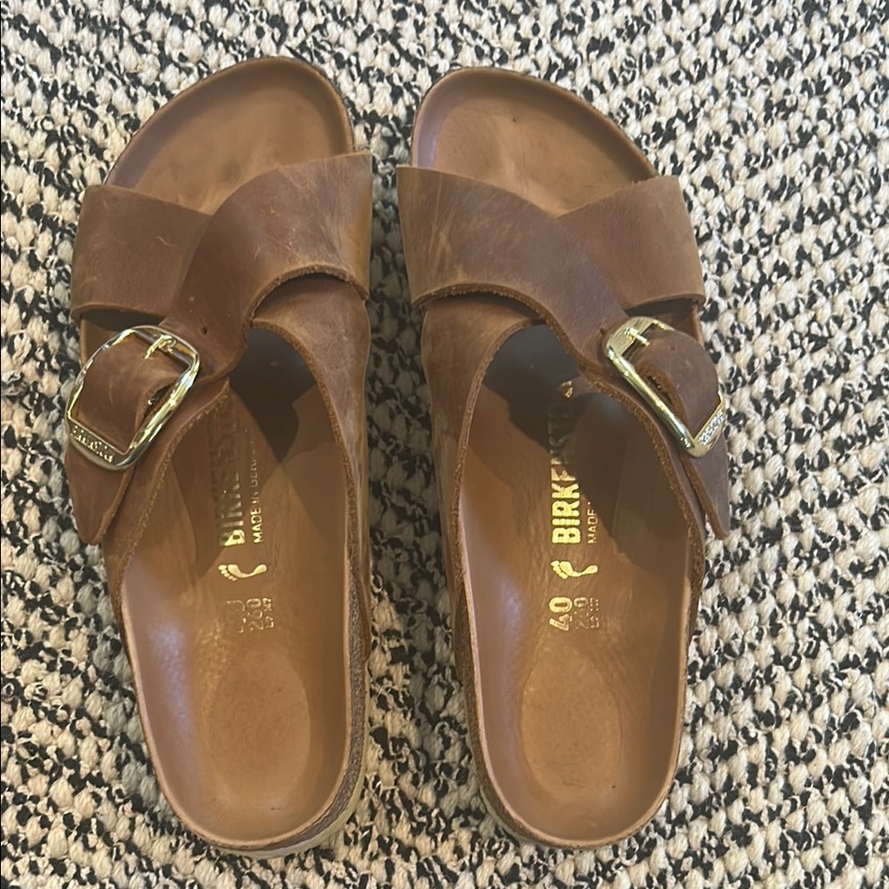 Birkenstock Tan Leather Slide Sandals